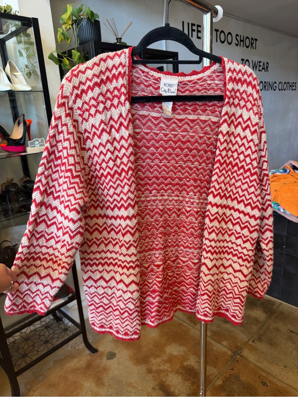 Vintage Koret City Blues Red Chevron Knit Grandpa Cardigan Cozy Boho M